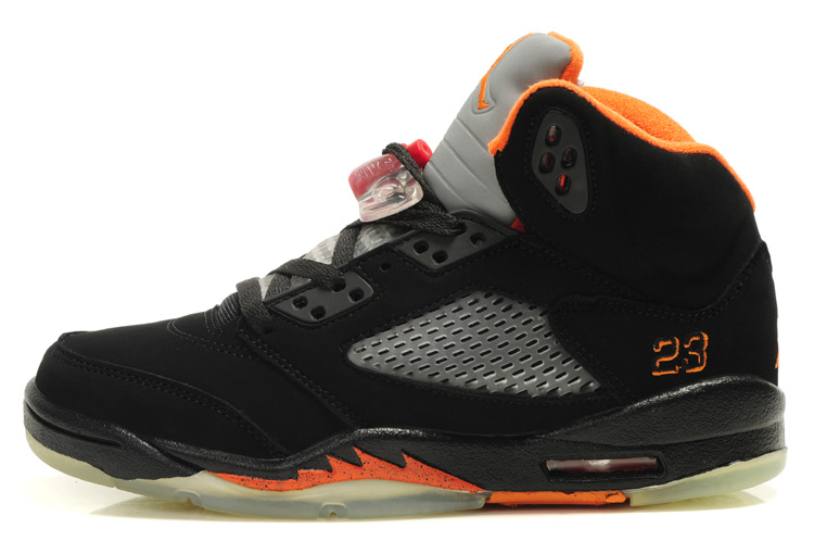 Air Jordan 5 Black Grey Orange For Women - Click Image to Close