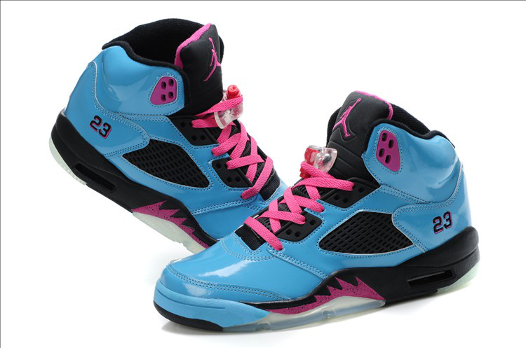 Air Jordan 5 Blue Black Pink For Women - Click Image to Close