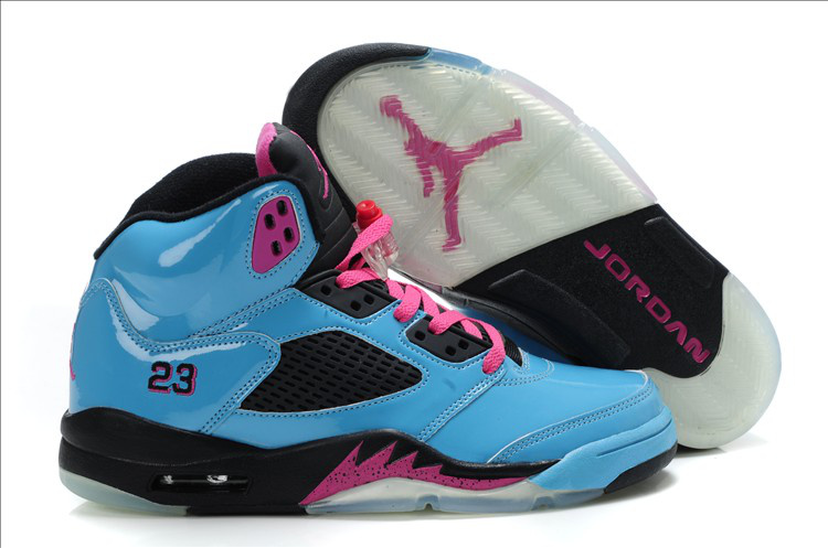 Air Jordan 5 Blue Black Pink For Women - Click Image to Close