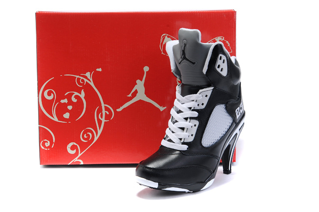 Air Jordan 5 High Heel Black Grey For Women - Click Image to Close
