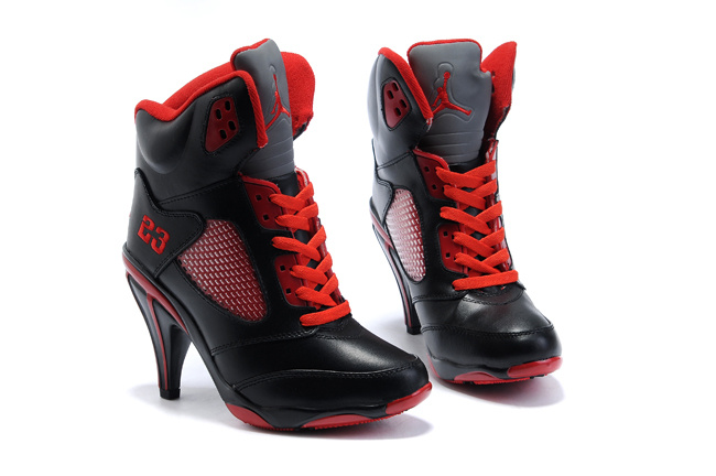 Air Jordan 5 High Heel Black Red For Women - Click Image to Close