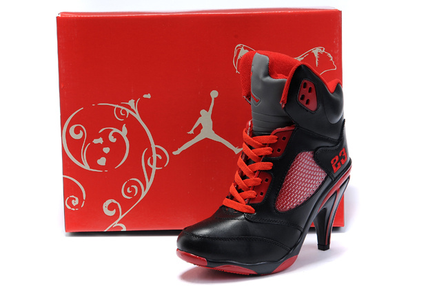 Air Jordan 5 High Heel Black Red For Women - Click Image to Close