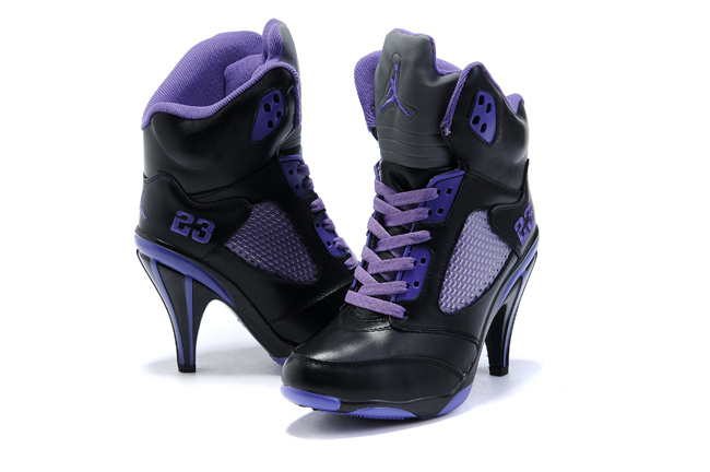 Air Jordan 5 High Heel Purple Black For Women - Click Image to Close