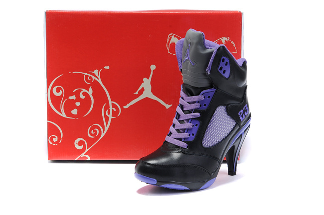 Air Jordan 5 High Heel Purple Black For Women - Click Image to Close