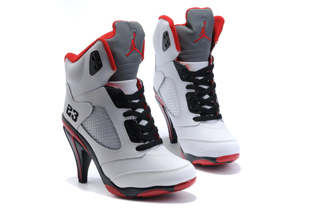Air Jordan 5 High Heel White Black Red For Women - Click Image to Close