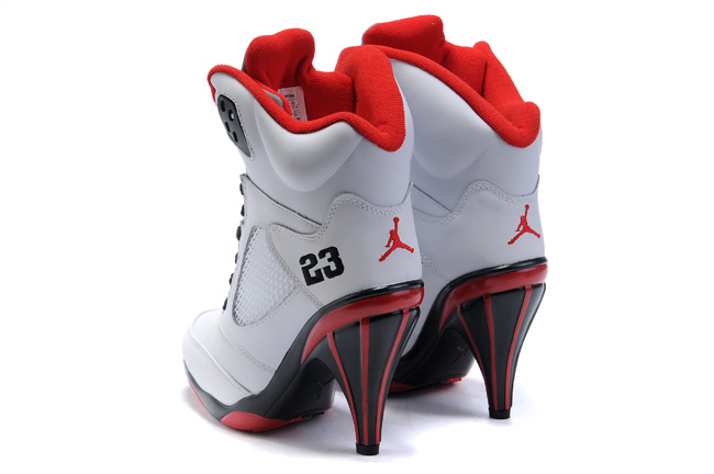 Air Jordan 5 High Heel White Black Red For Women - Click Image to Close