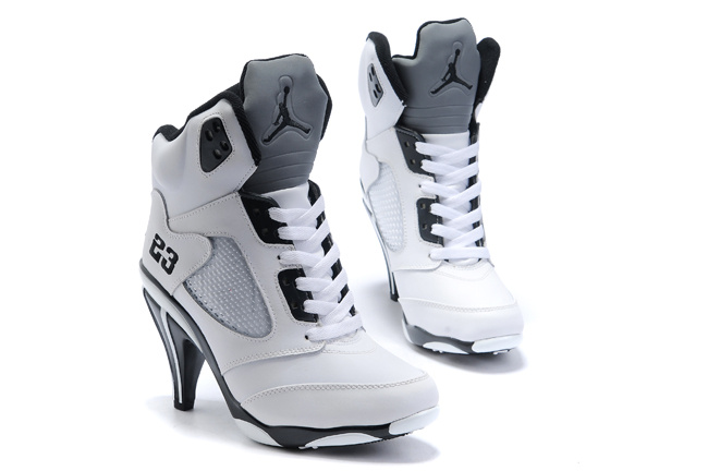 Air Jordan 5 High Heel White Grey White Black For Women