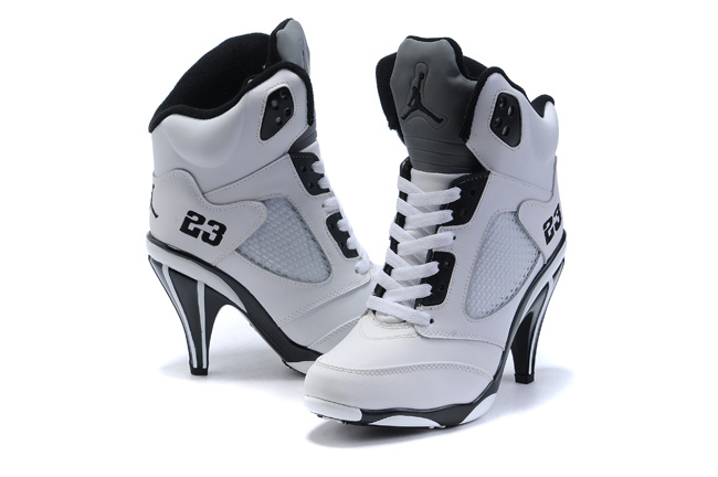 Air Jordan 5 High Heel White Grey White Black For Women - Click Image to Close