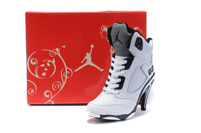 Air Jordan 5 High Heel White Grey White Black For Women - Click Image to Close
