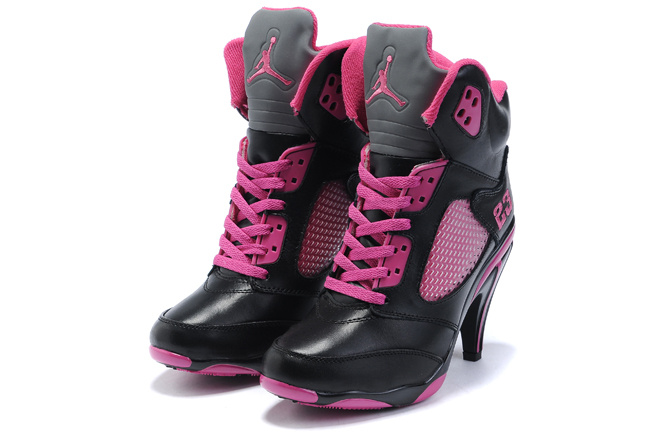 Air Jordan 5 High Heel White Pink Black For Women - Click Image to Close