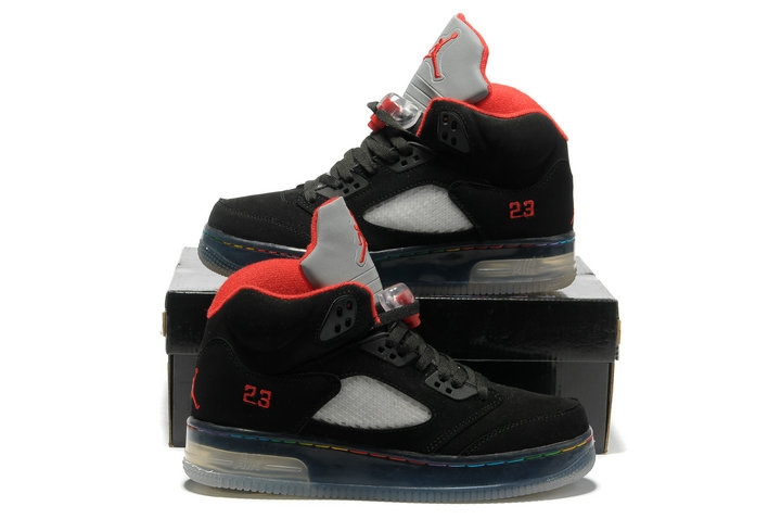 Air Jordan 5 Shine Sole Dark Black Red Shoes - Click Image to Close