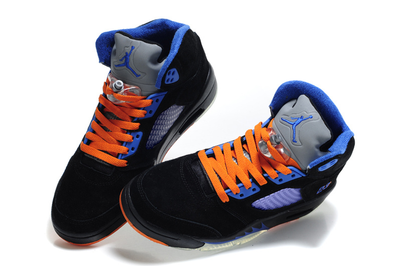Air Jordan 5 Suede Black Blue Orange Shoes
