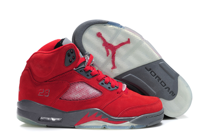Air Jordan 5 Suede Red Grey Shoes - Click Image to Close