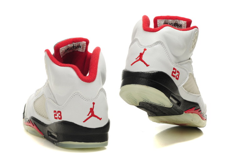 Air Jordan 5 White Black Red For Women - Click Image to Close