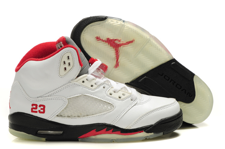 Air Jordan 5 White Black Red For Women - Click Image to Close