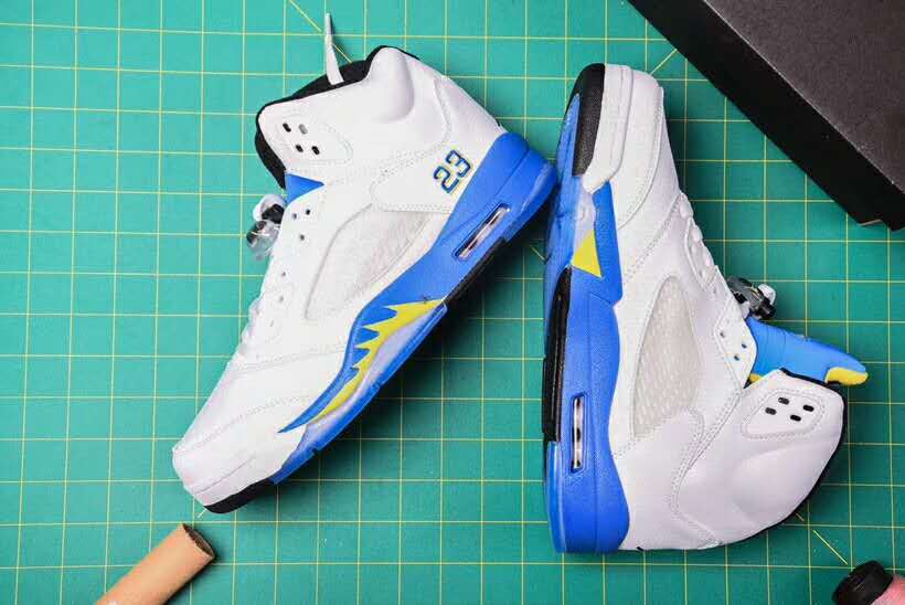 Air Jordan 5 White Blue Shoes - Click Image to Close