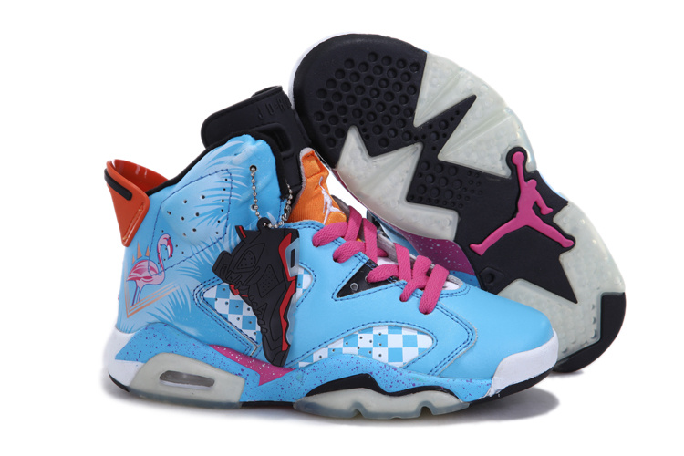 Air Jordan 6 Blue Pink White For Women - Click Image to Close