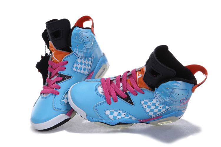 Air Jordan 6 Blue Pink White For Women - Click Image to Close