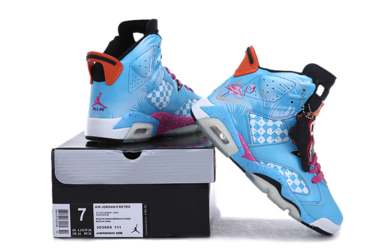 Air Jordan 6 Blue Pink White For Women - Click Image to Close