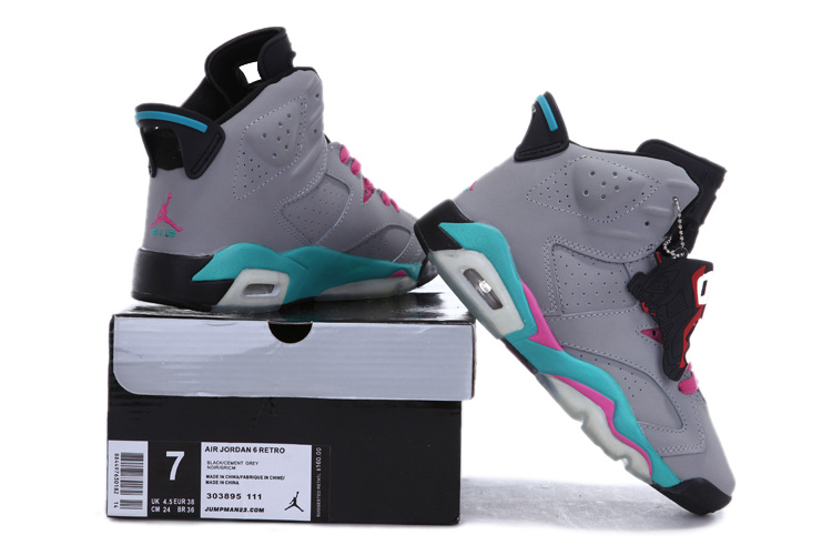 Air Jordan 6 Grey Pink Blue For Women - Click Image to Close