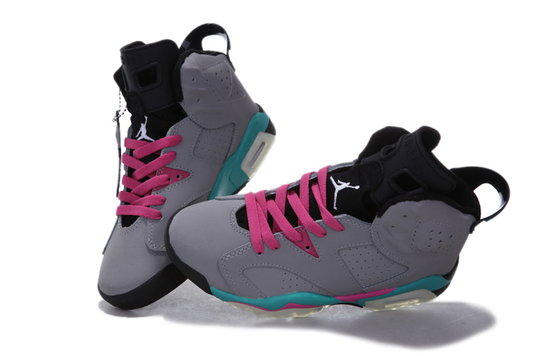 Air Jordan 6 Grey Pink Blue For Women - Click Image to Close