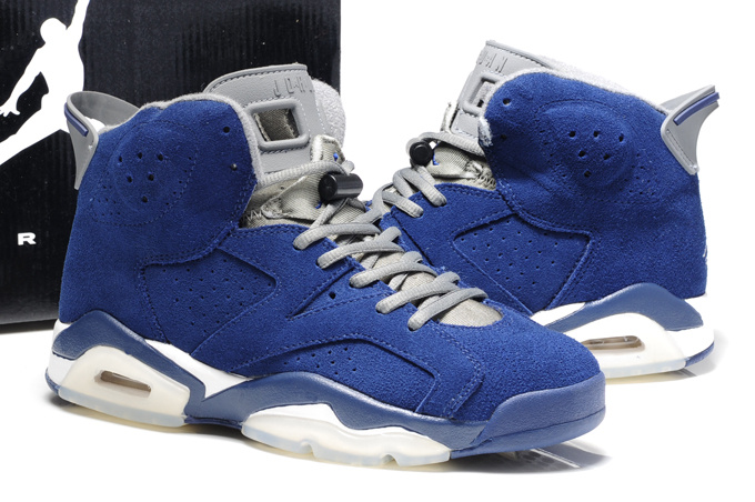 Air Jordan 6 Suede Blue White Shoes - Click Image to Close