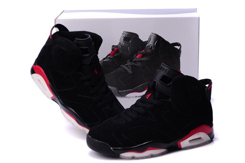 Air Jordan 6 Suede Dark Black Red White Shoes - Click Image to Close