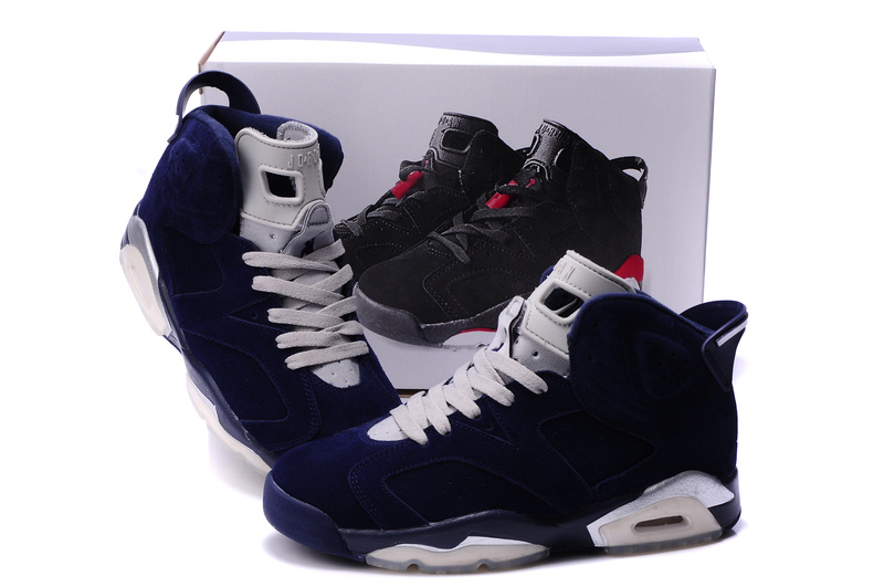 Air Jordan 6 Suede Dark Blue White Shoes - Click Image to Close