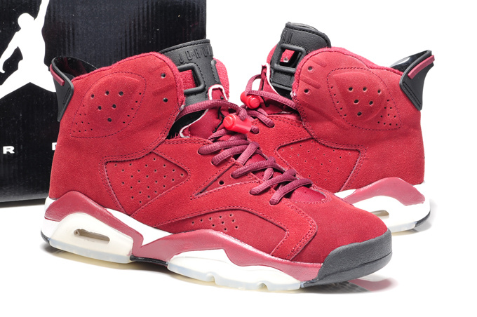 Air Jordan 6 Suede Wine Red White Shoes - Click Image to Close