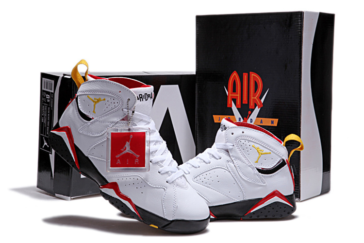 Air Jordan 7 Duplicate White Black Red Yellow Shoes - Click Image to Close