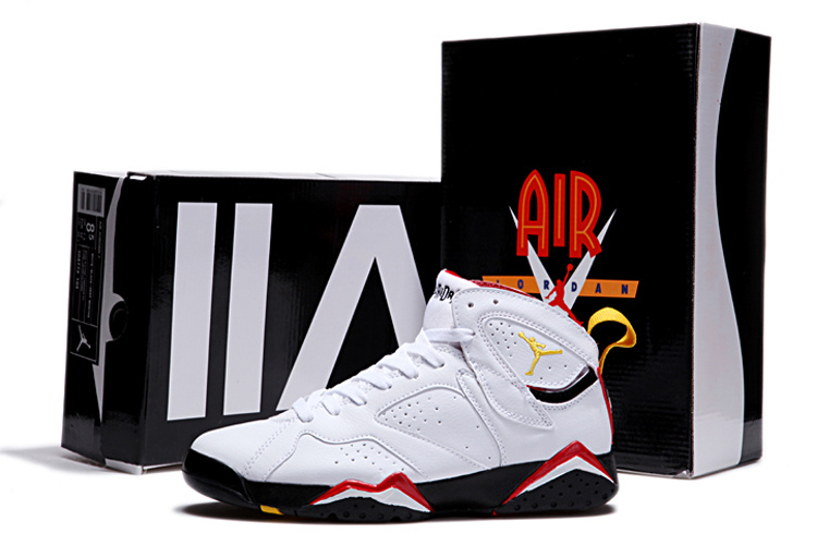 Air Jordan 7 Duplicate White Black Red Yellow Shoes - Click Image to Close