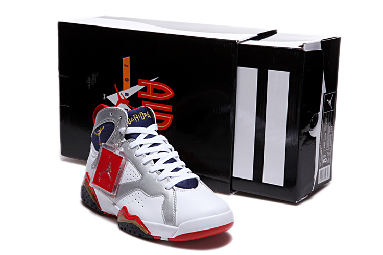 Air Jordan 7 Duplicate White Silver Red Shoes
