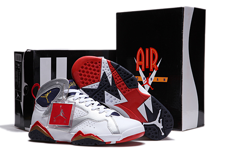 Air Jordan 7 Duplicate White Silver Red Shoes