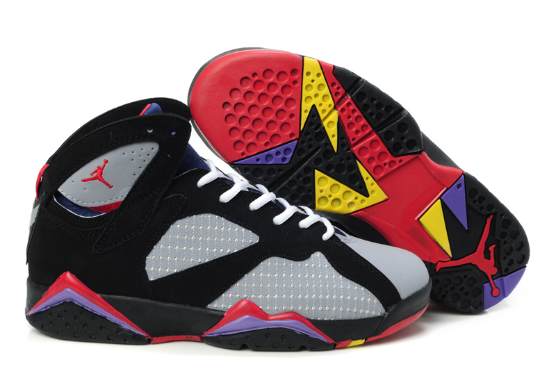 Air Jordan 7 Embroided Grey Black Red For Women - Click Image to Close