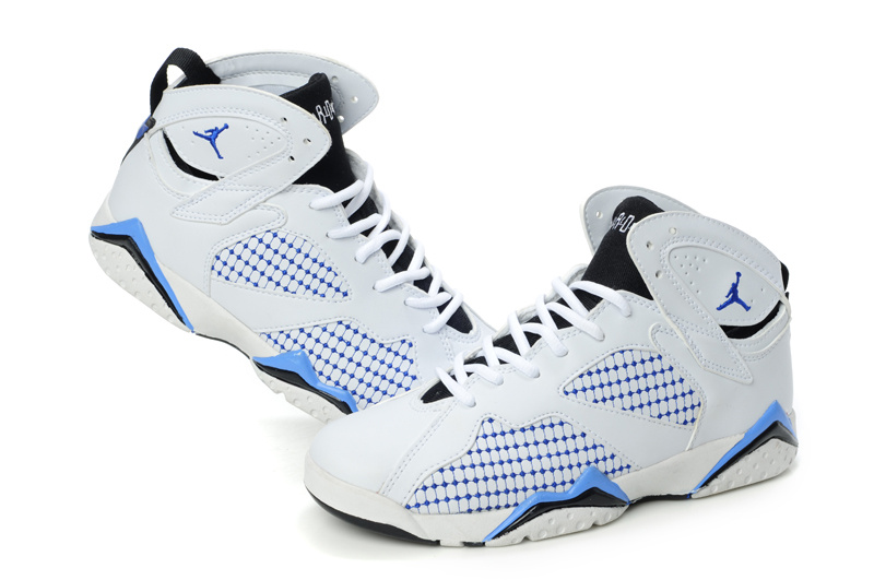 Air Jordan 7 Embroided White Blue For Women - Click Image to Close