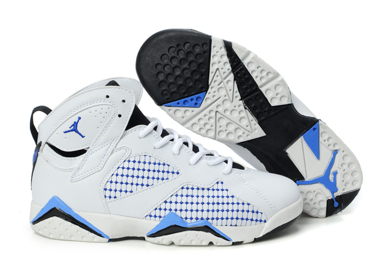 Air Jordan 7 Embroided White Blue For Women - Click Image to Close