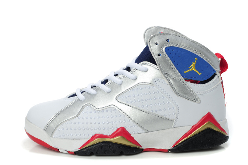 Air Jordan 7 Embroided White Silver Red For Women - Click Image to Close