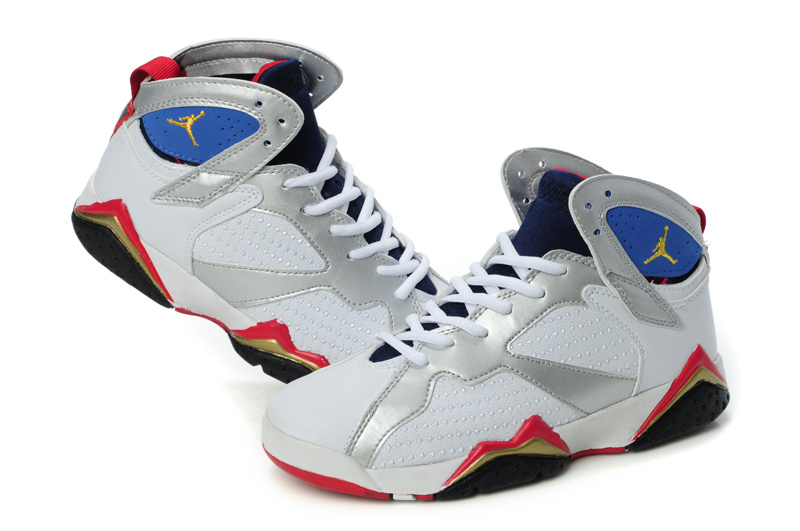 Air Jordan 7 Embroided White Silver Red For Women - Click Image to Close