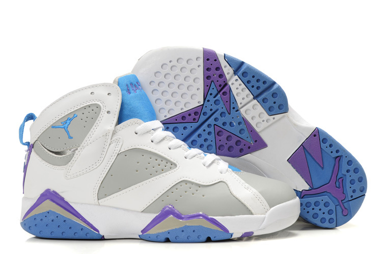 Air Jordan 7 White Grey Light Blue Purple For Women - Click Image to Close