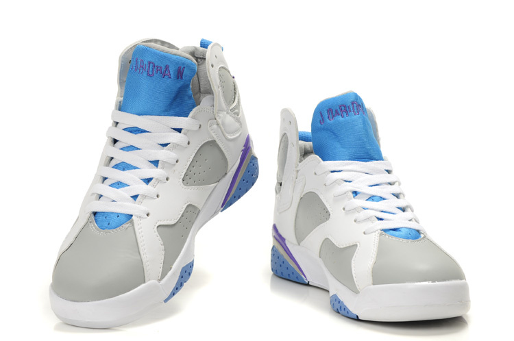 Air Jordan 7 White Grey Light Blue Purple For Women - Click Image to Close