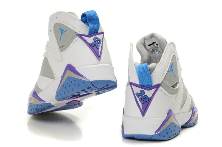 Air Jordan 7 White Grey Light Blue Purple For Women - Click Image to Close