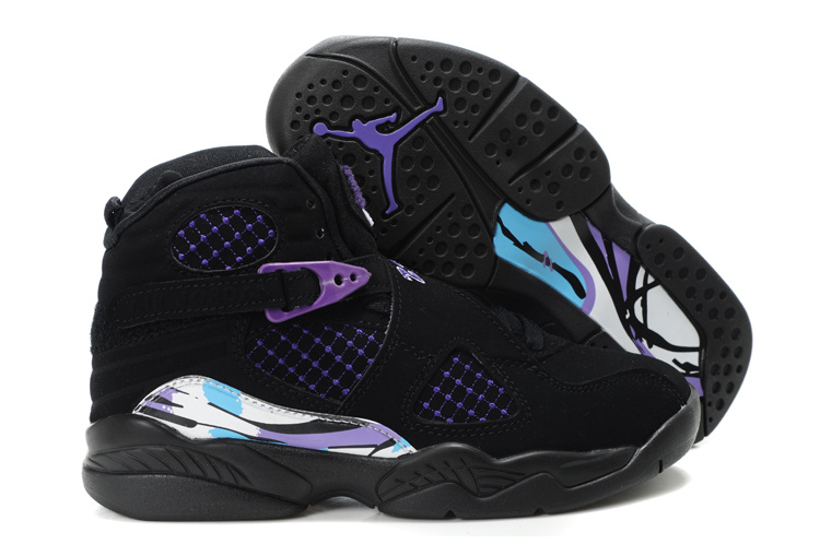 Comfortable Air Jordan 8 Black Purple For Kids - Click Image to Close