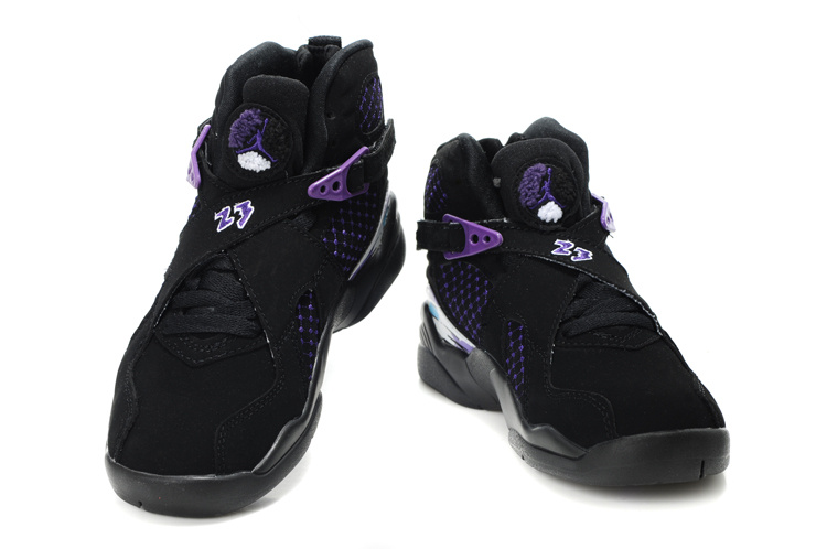 Comfortable Air Jordan 8 Black Purple For Kids - Click Image to Close
