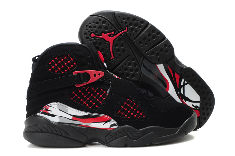 Comfortable Air Jordan 8 Black Red For Kids - Click Image to Close