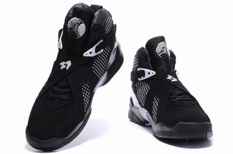 Air Jordan 8 Embroider Black White Shoes - Click Image to Close