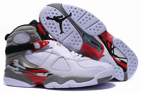 Air Jordan 8 Embroider White Grey Red Shoes - Click Image to Close