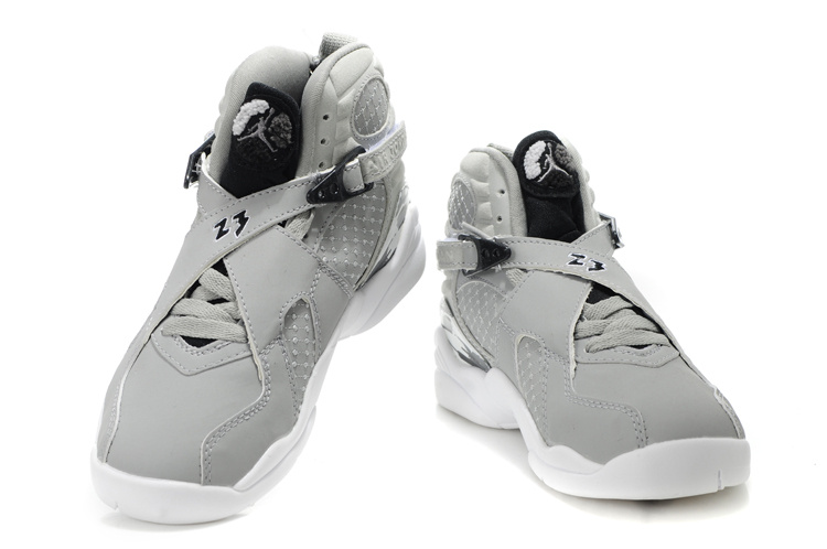 Comfortable Air Jordan 8 Grey White For Kids - Click Image to Close