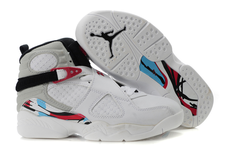 Comfortable Air Jordan 8 White Red For Kids - Click Image to Close