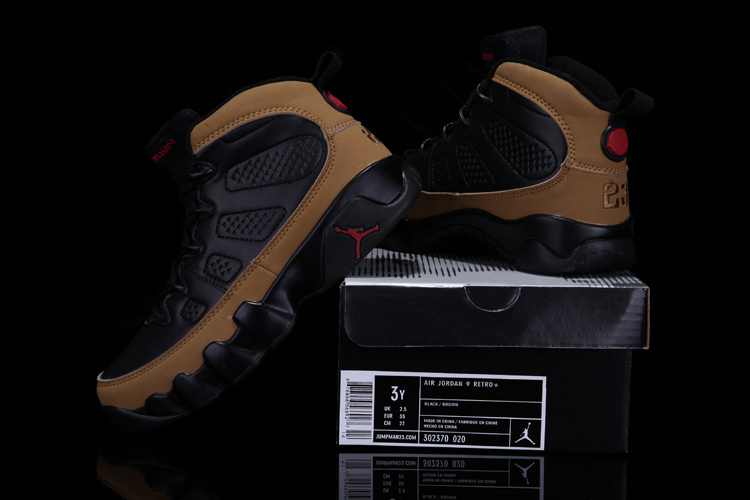 Air Jordan 9 Black Brown For Kids - Click Image to Close