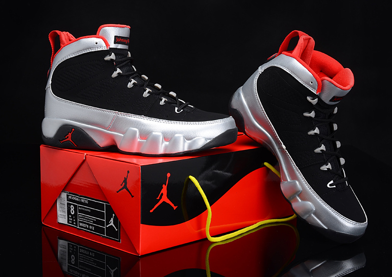 2012 Air Jordan 9 Reissue Kilroys Black Silver Red Shoes - Click Image to Close